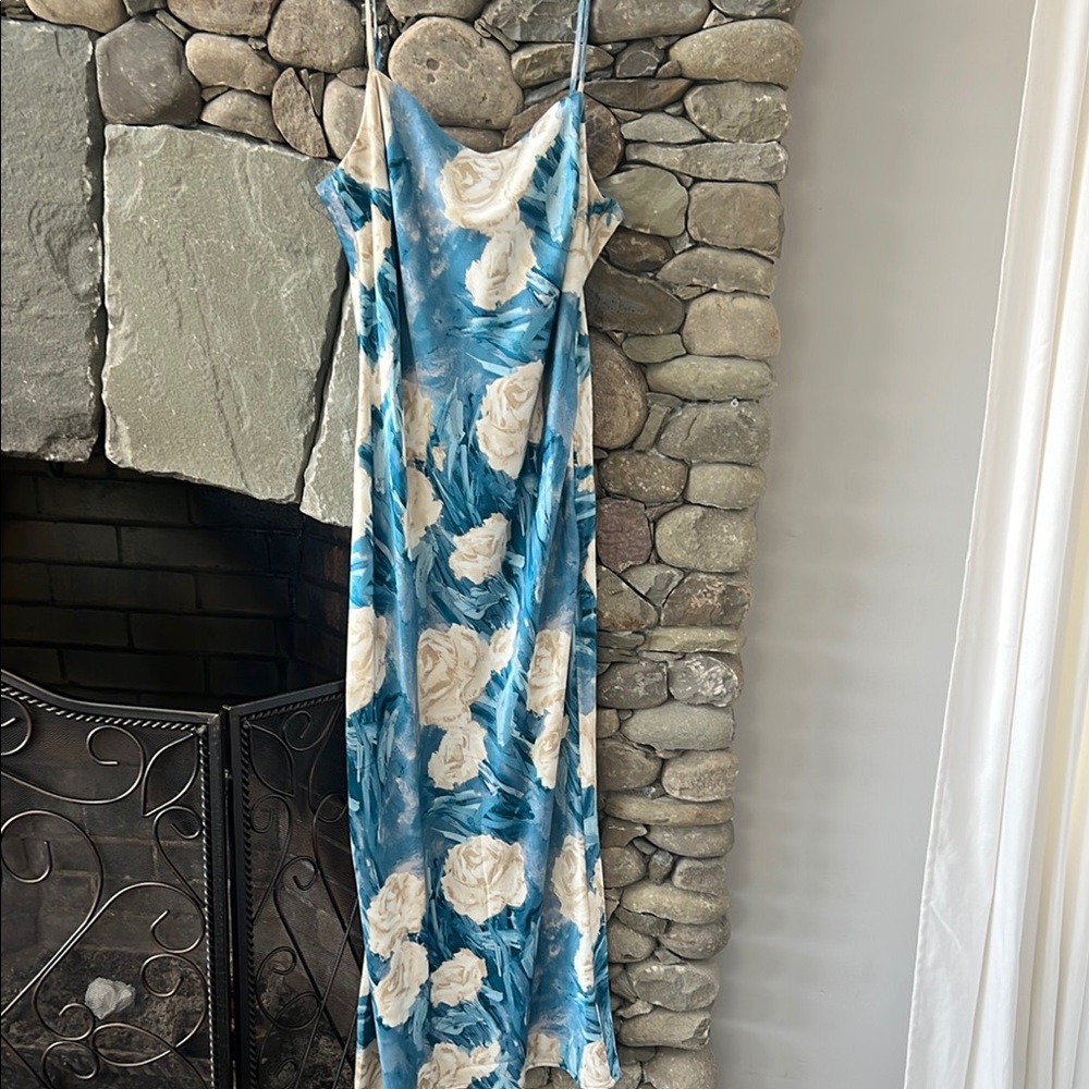 Lulus Floral Blue and White Slip Dress